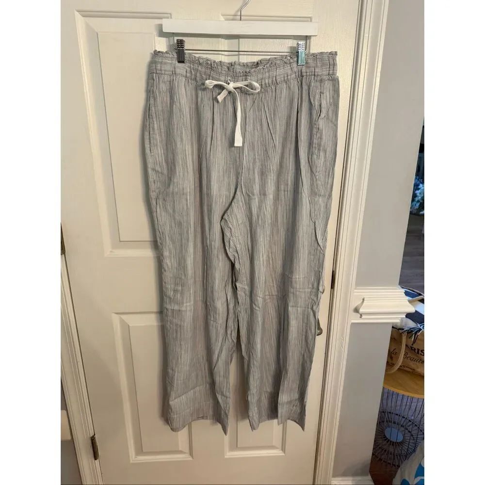 Lane Bryant Fine Gray Stripe Loose Pull On Beach Pants sz 16 EUC